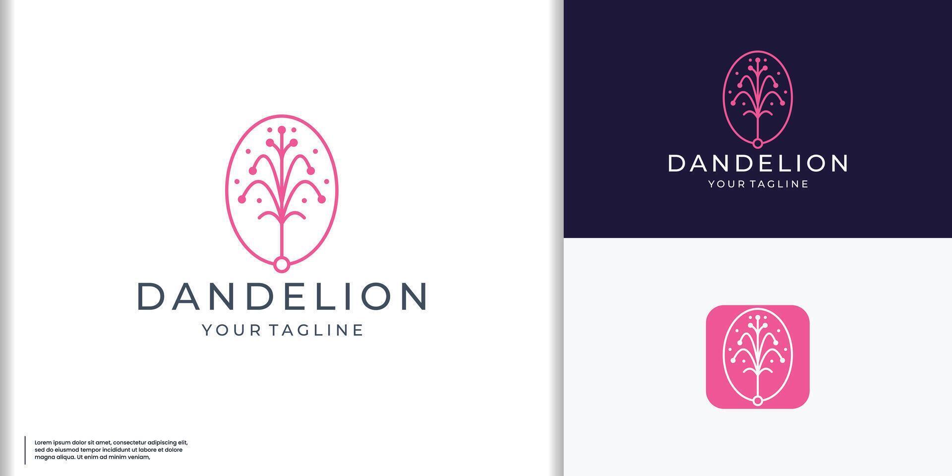 dandelion flower pink line art style logo vector illustration.