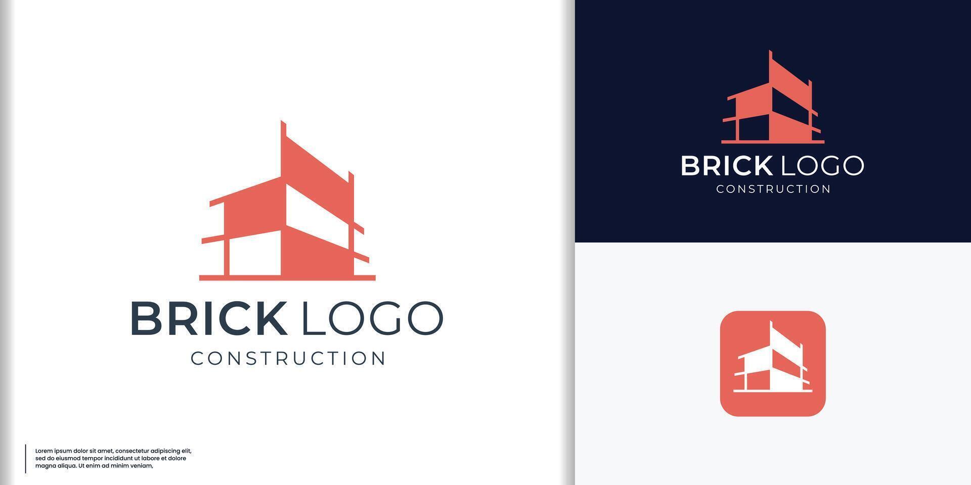 architect sketch Brick logo vector, Modern Flat Brick logo, Brick Work simple modern logo template vector