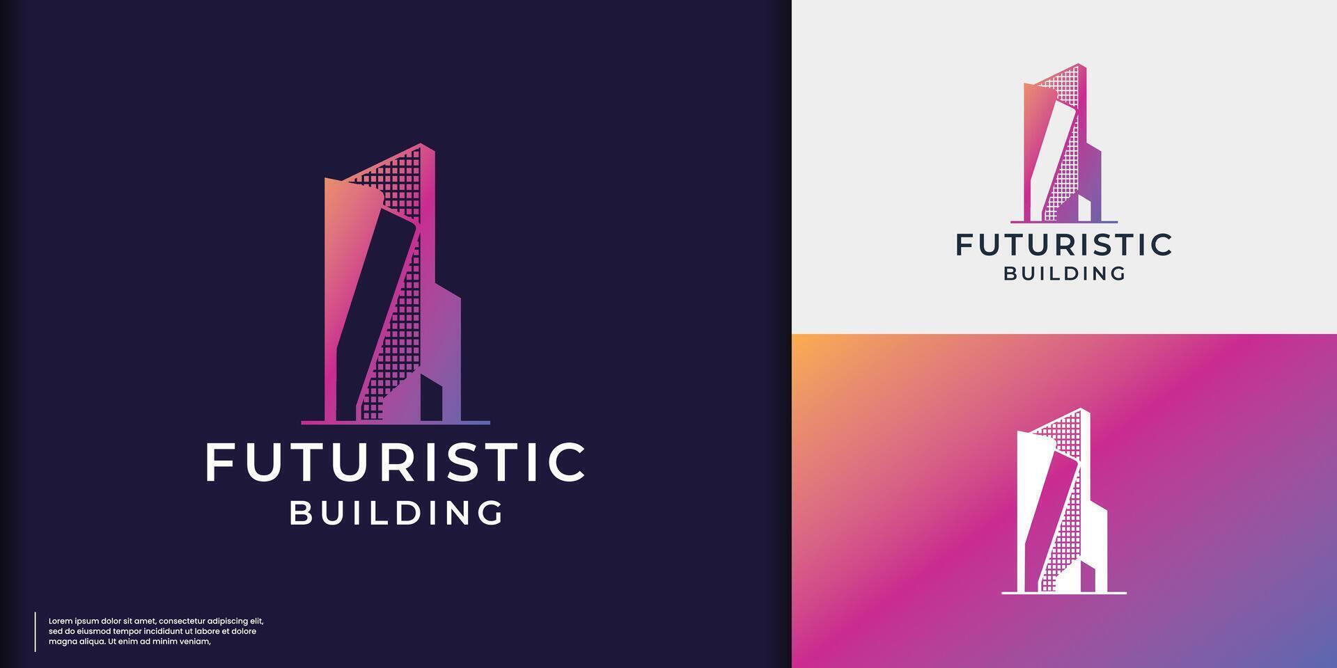 símbolo de edificio futurista logo diseño vector ilustración. vistoso degradado marca inspiración.