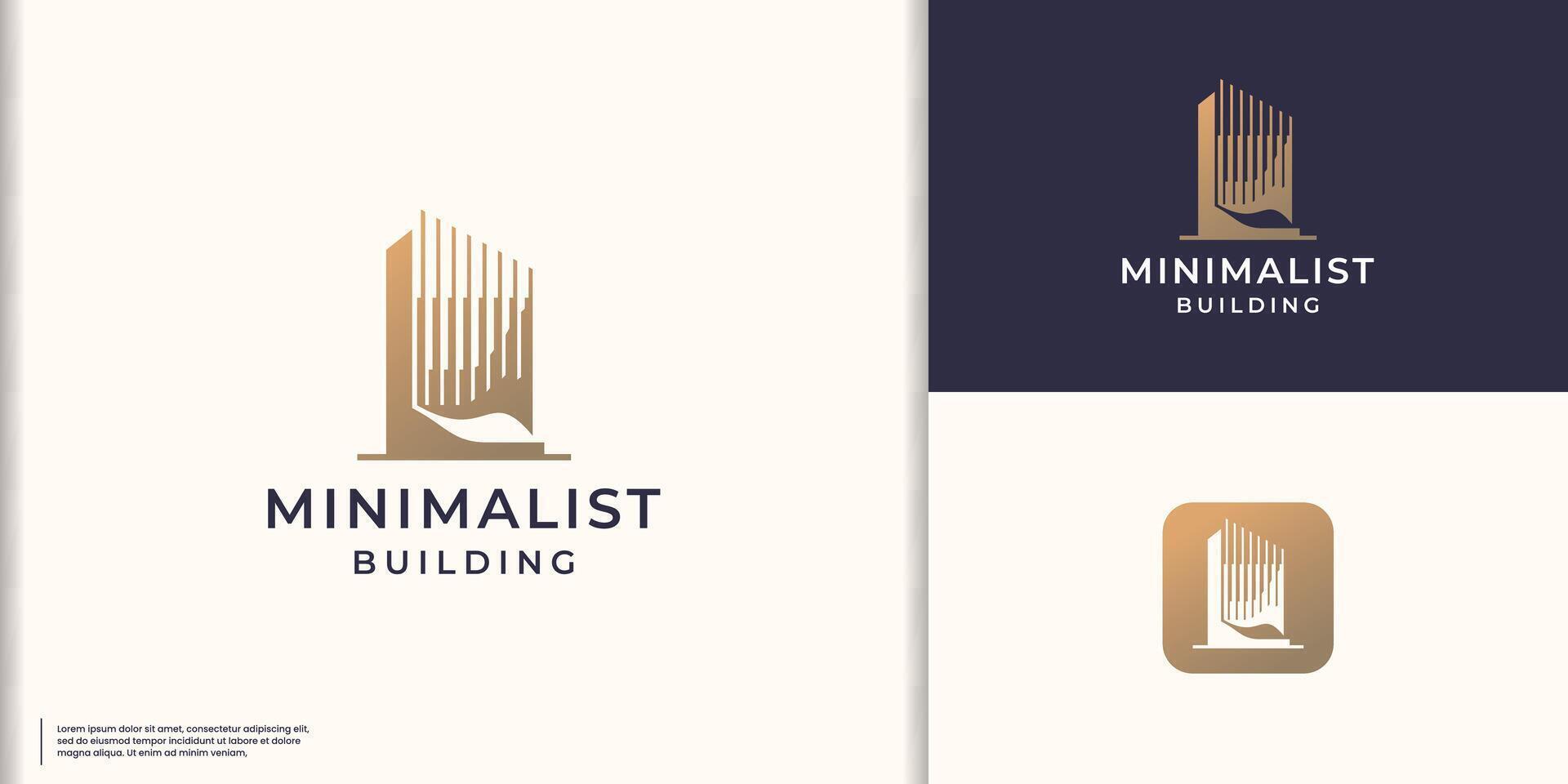 futuristic building logo design inspiration with golden color branding. vector