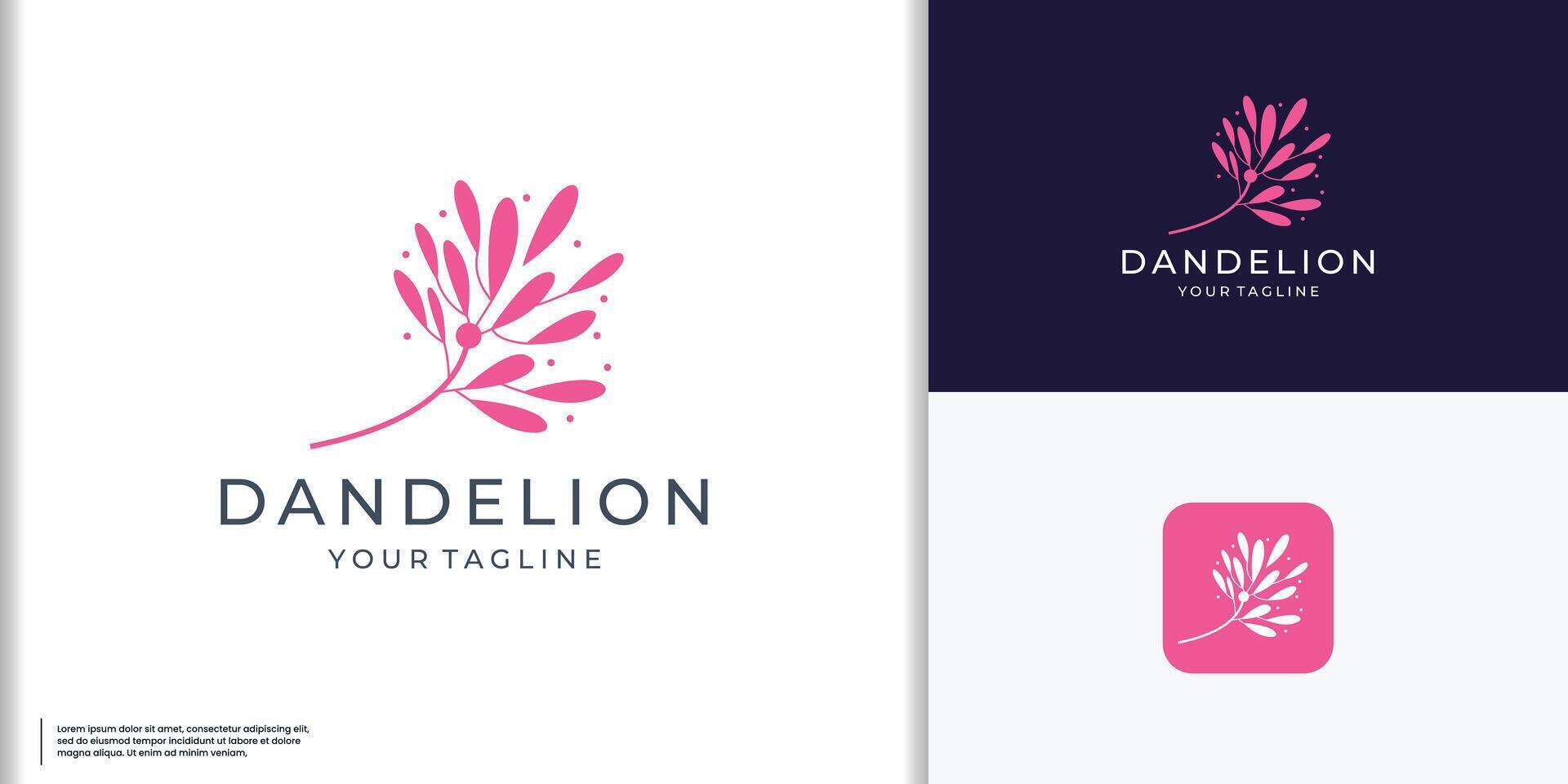 Dandelion pink flower logo vector template