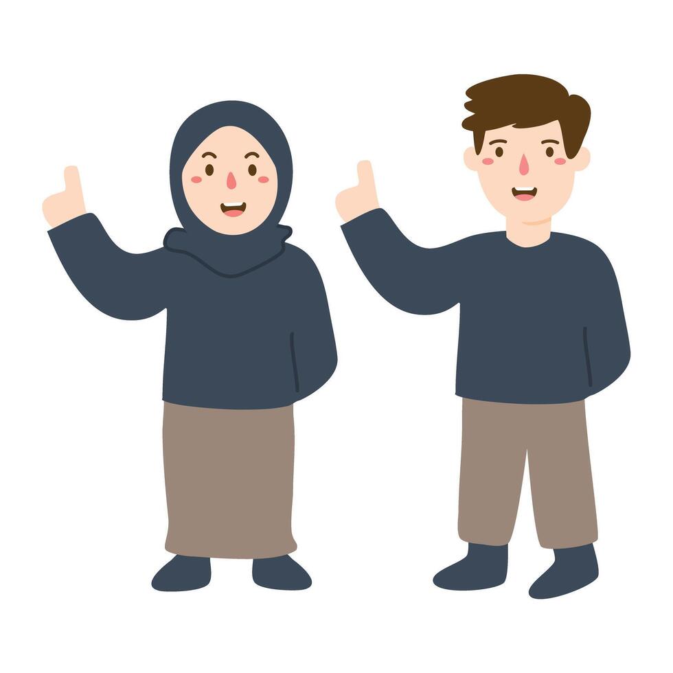happy Muslim people in different actions vector