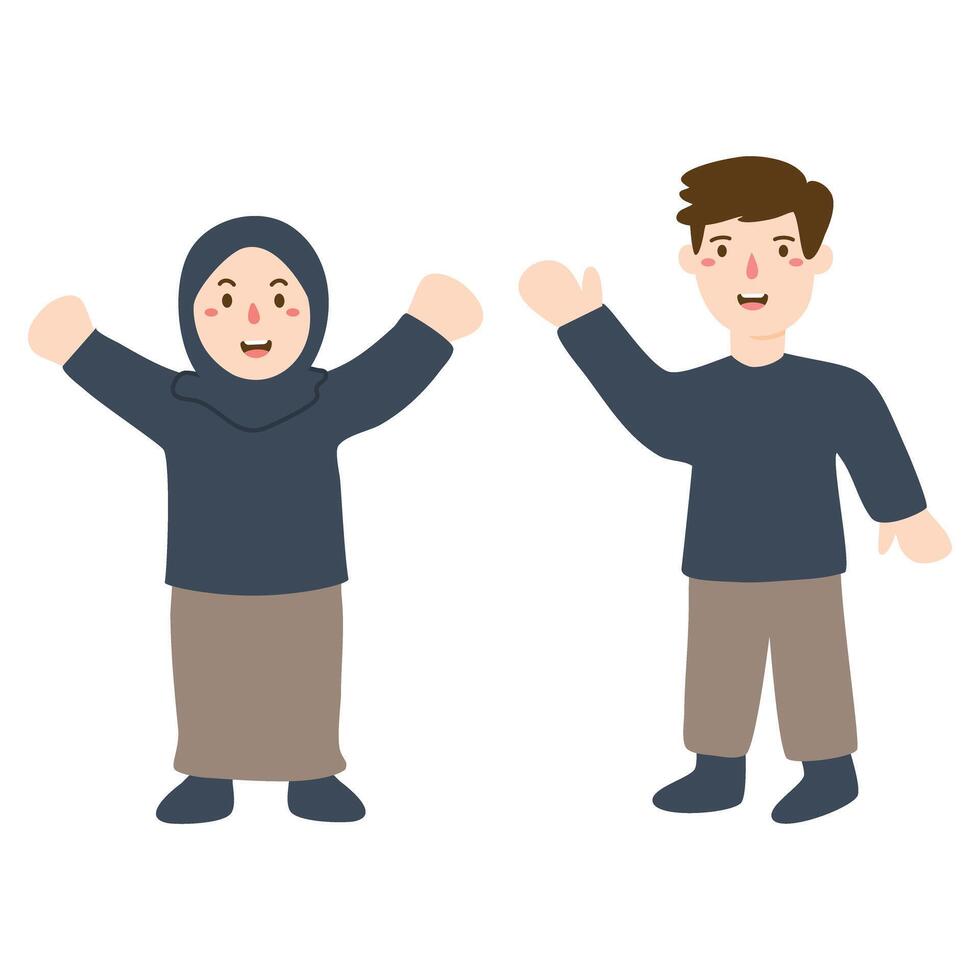 Muslim people in different actions illustration vector