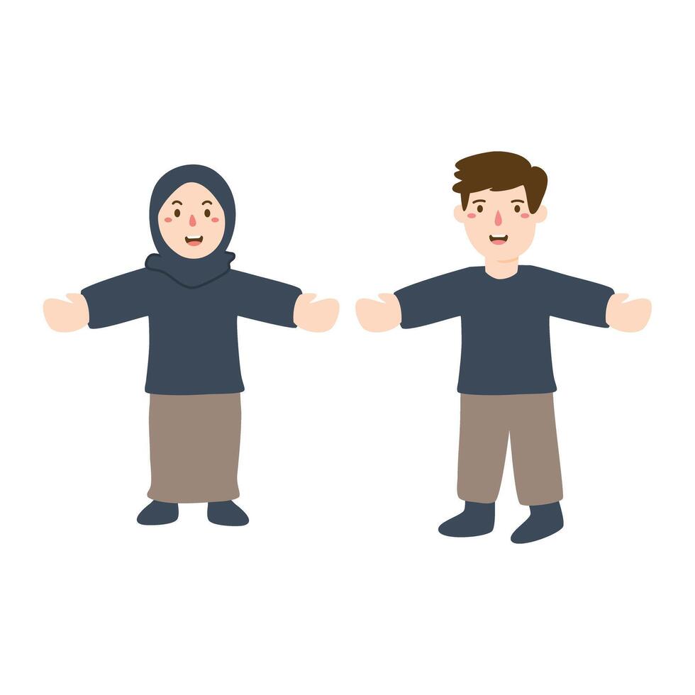 happy Muslim people in different actions illustration vector