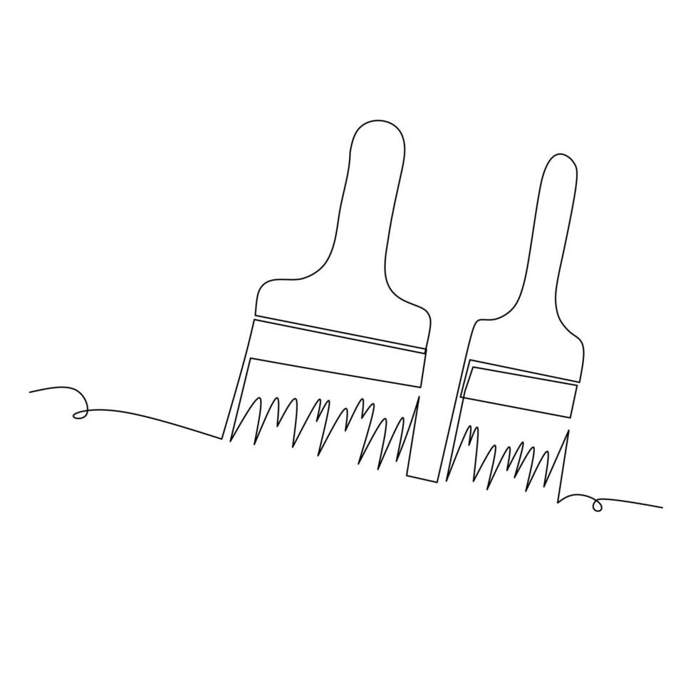A pair of paint brushes continuous line drawing and simple hand drawn style vector design element. Illustration for industrial and construction