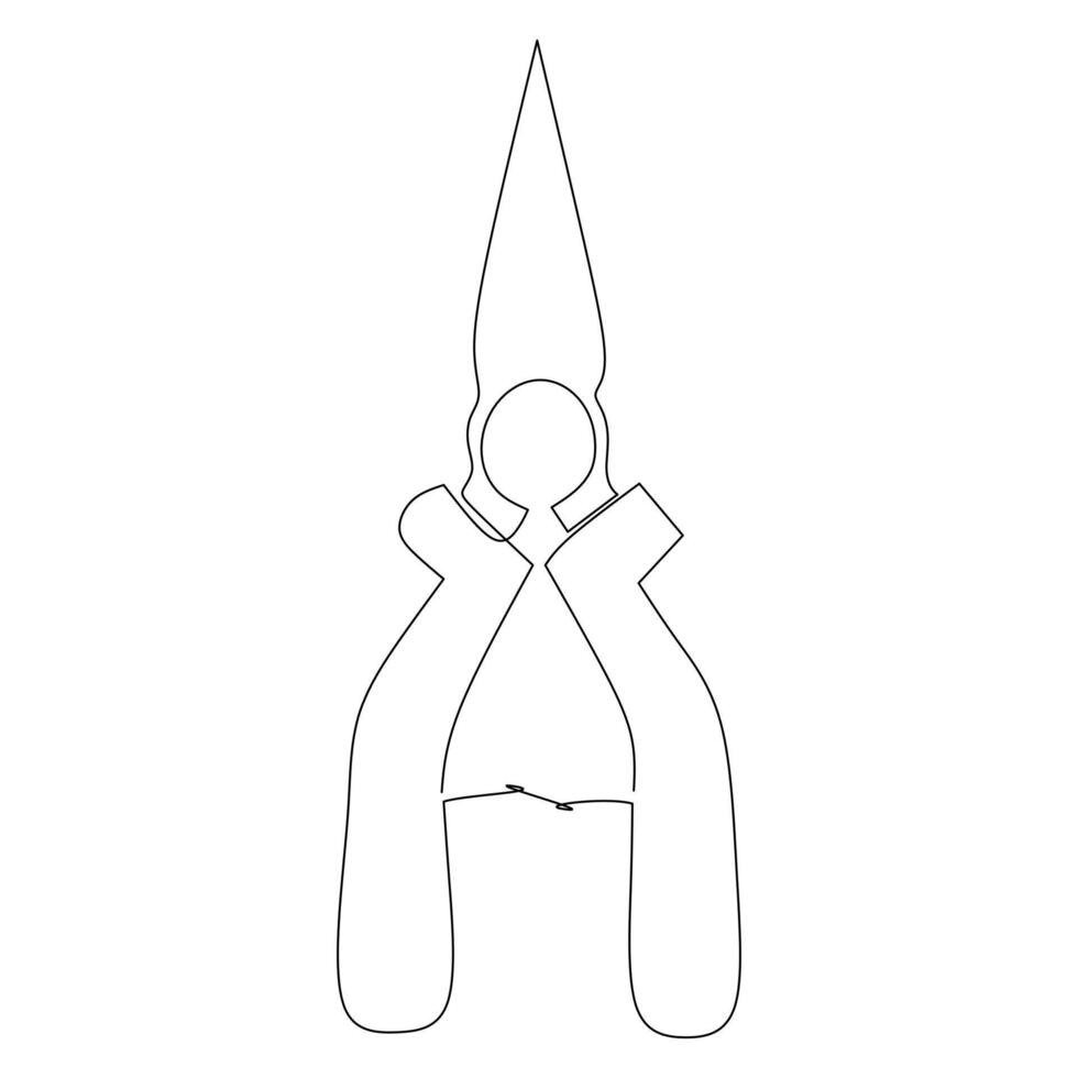 Continuous line drawing of a hammer Pliers. Tools used to hold object firmly. Simple flat hand drawn style vector for tool in engineering and construction