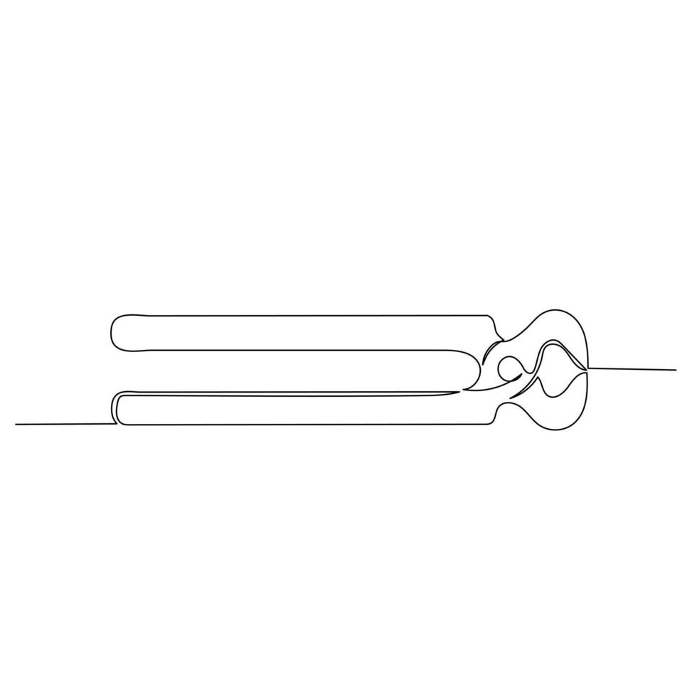 continuo línea dibujo de un cable corte uña arrancador pinza. sencillo plano mano dibujado estilo vector para herramienta en Ingenieria y construcción