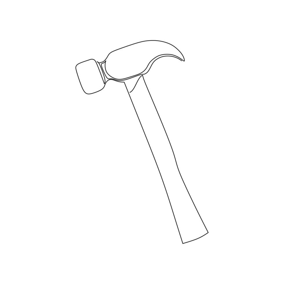 Continuous line drawing of a hammer. Simple flat hand drawn style vector for tool in engineering and construction