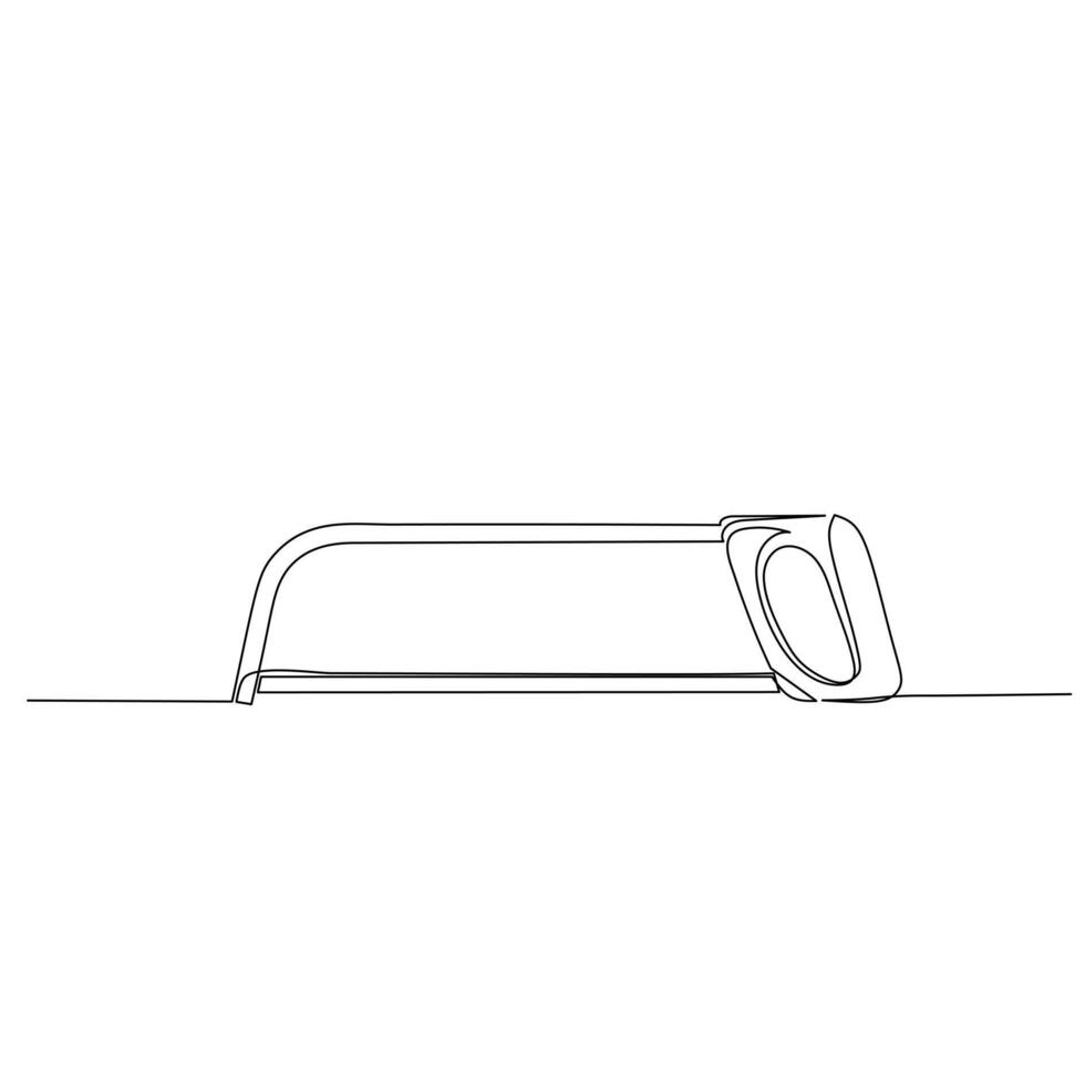 Continuous line drawing of a hacksaw. Tool for cutting metal. Simple flat hand drawn style vector for tool in engineering and construction