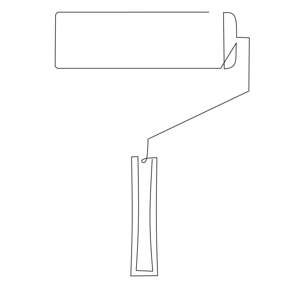 Continuous line drawing of a hammer pain roller. Simple flat hand drawn style vector for tool in engineering and construction