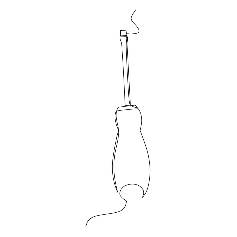 Continuous line drawing of a flat head screwdriver. Simple flat hand drawn style vector for tool in engineering and construction