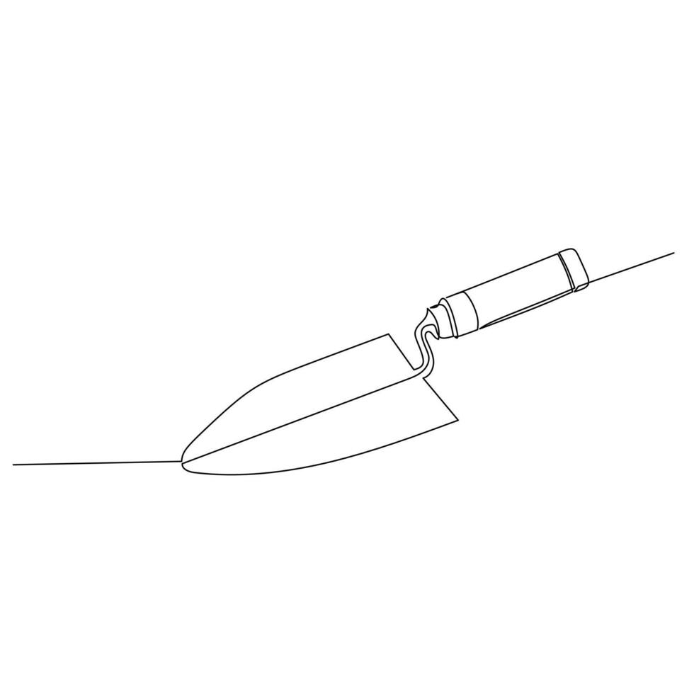 Continuous line drawing of a trowel. Tool or moving small amounts of viscous or particulate material. Simple flat hand drawn style vector for tool in engineering and construction