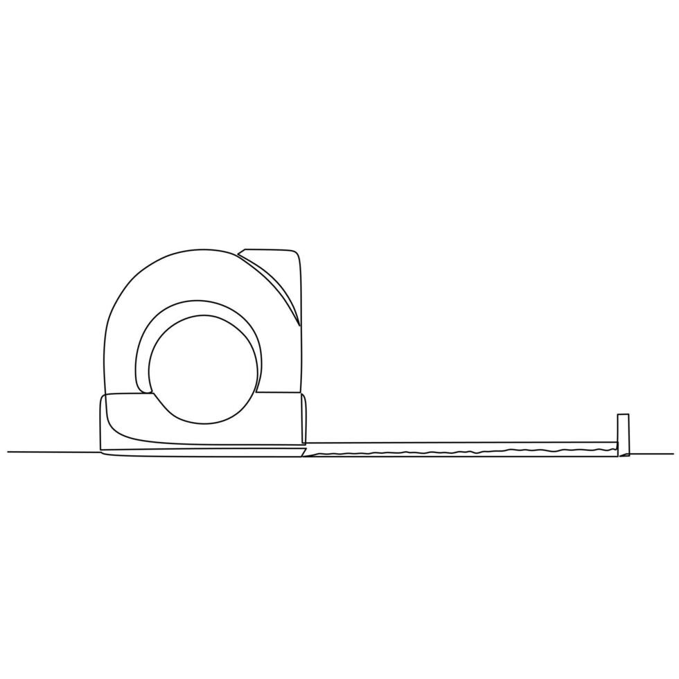 Continuous line drawing of a short tape measuresl. A flexible ruler that measures distance .Simple flat hand drawn style vector for tool in engineering and construction