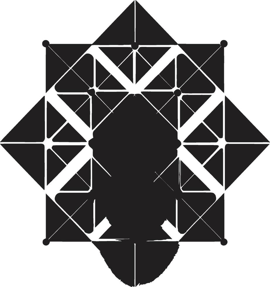 Ethereal Equilibrium Sleek Black Icon featuring Abstract Geometric Patterns in Vector Dimensional Harmony Monochromatic Emblem of Abstract Geometric Shapes in Vector