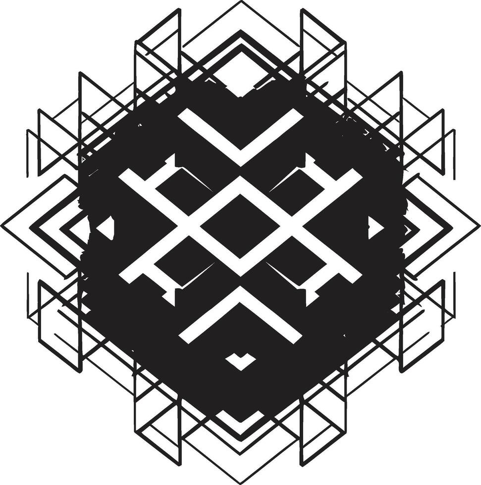 astral simetría vector logo diseño con elegante negro resumen geométrico formas cuántico contornos negro icono presentando resumen geométrico forma en vector