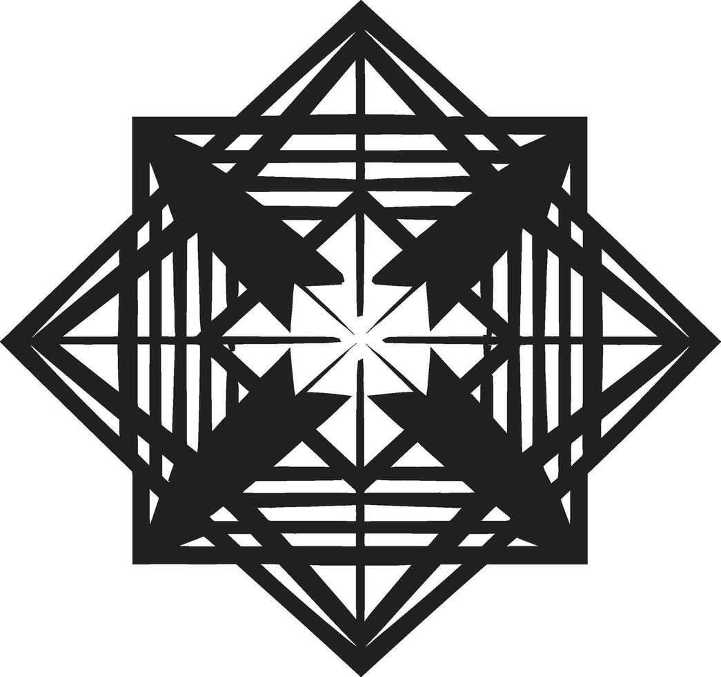 astral simetría vector logo con pulcro negro resumen geométrico patrones cuántico contornos elegante icono presentando resumen geométrico formas en vector