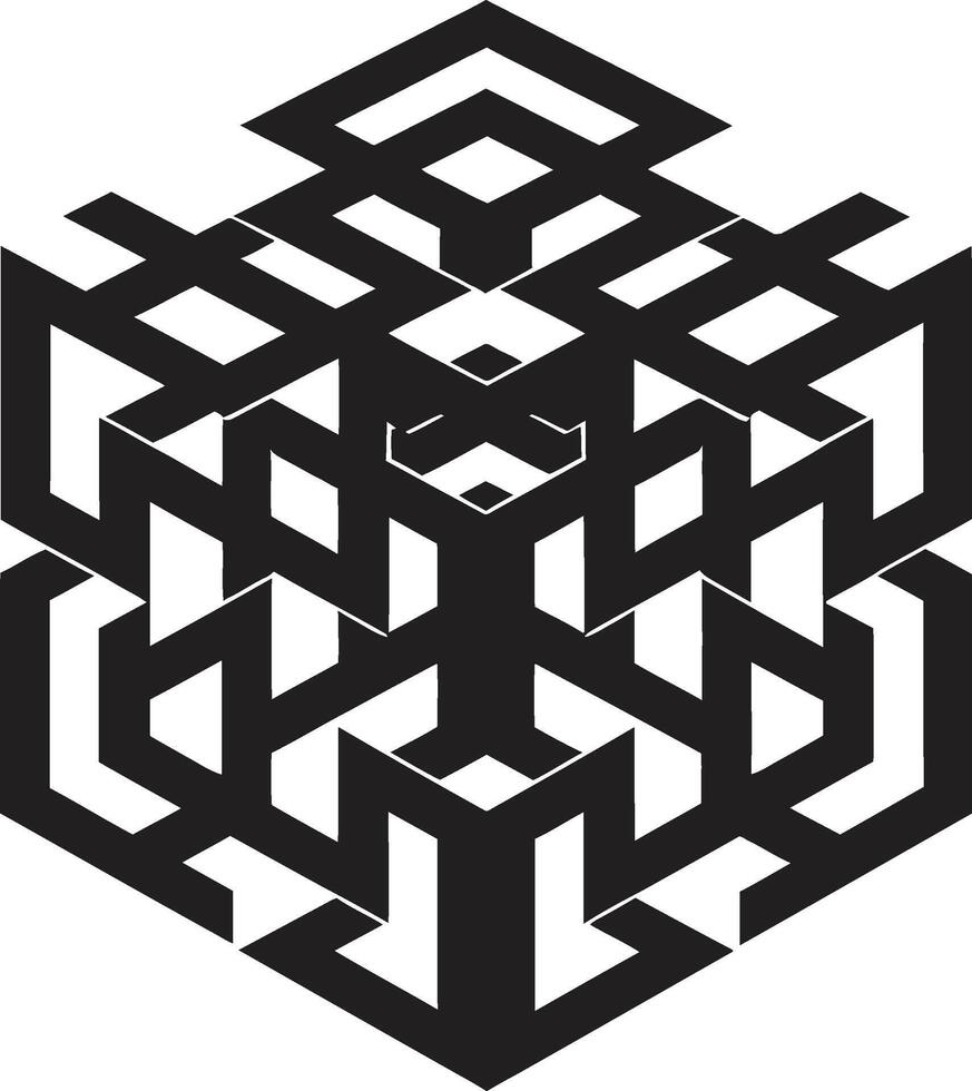 Astral Fusion Mystic Black Emblem with Vector Geometric Elements Ethereal Harmony Monochromatic Vector Logo with Abstract Black Geometric Patterns