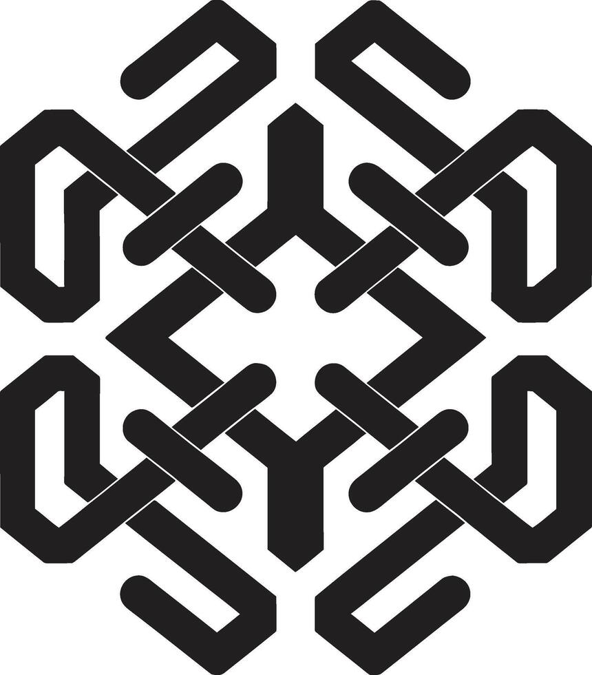 Dimensional Harmony Monochromatic Icon of Abstract Geometric Shapes in Vector Dynamic Symmetry Black Emblem Showcasing Abstract Geometric Design in Vector