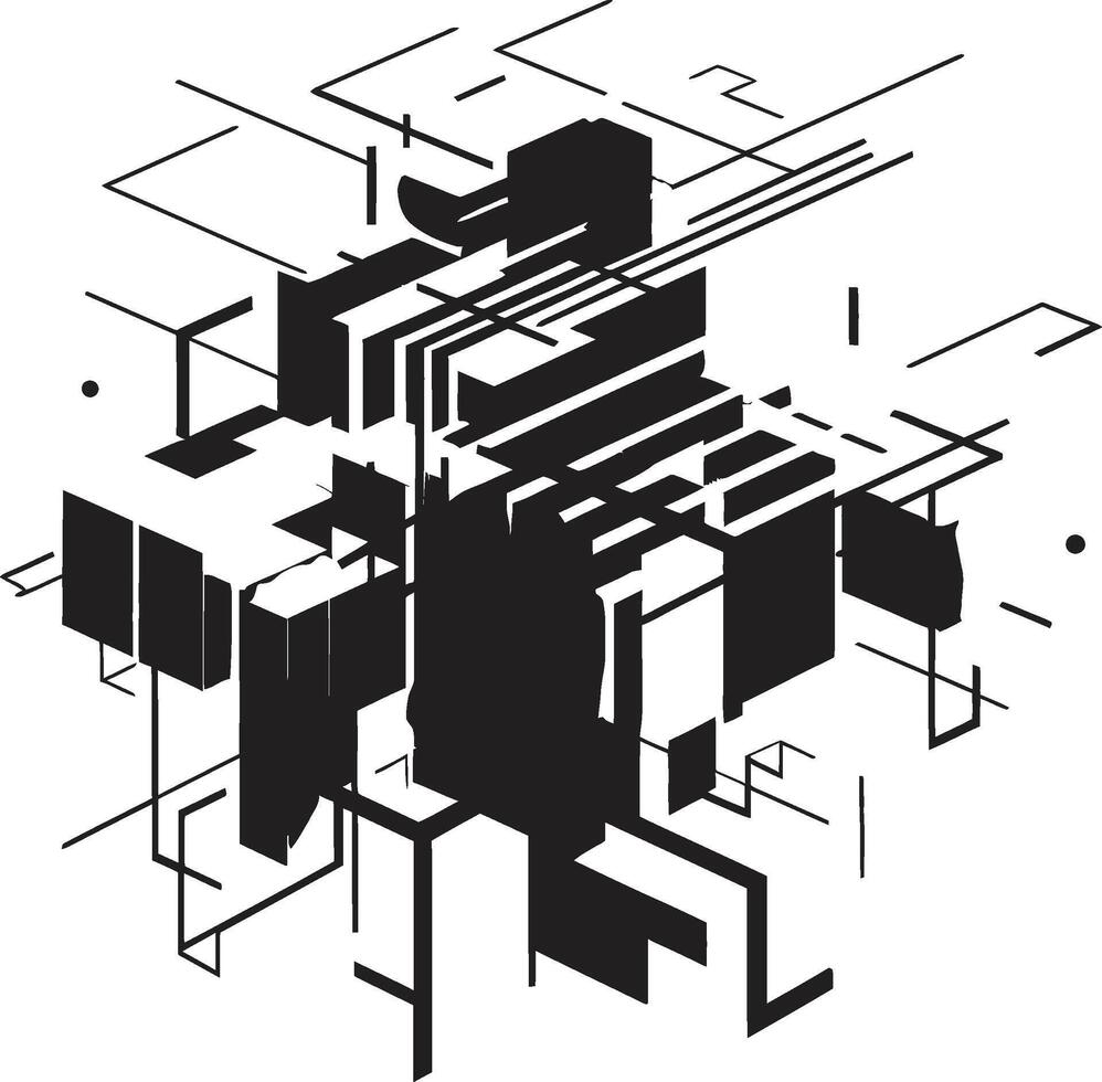 cuántico contornos pulcro emblema exhibiendo resumen geométrico forma en vector resumen elegancia negro icono con vector logo y resumen geométrico formas