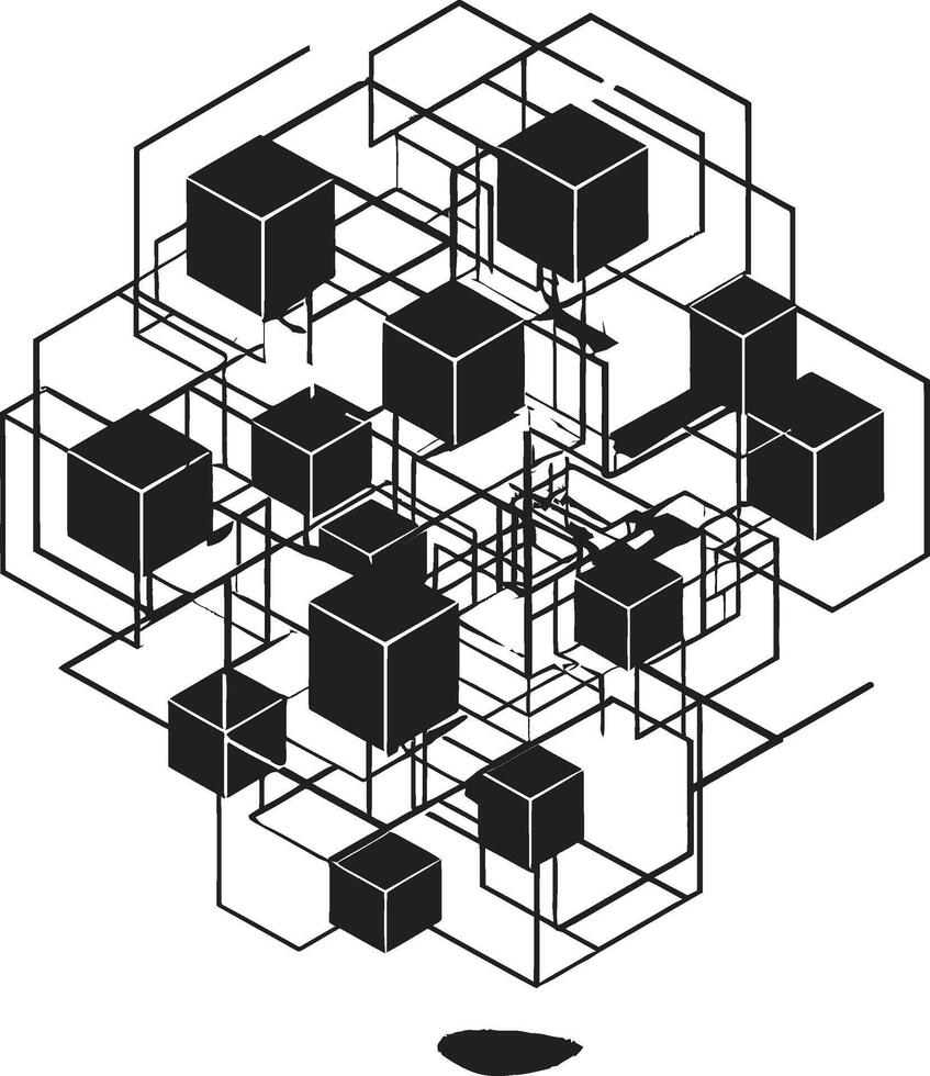 Ethereal Equilibrium Monochromatic Emblem Depicting Abstract Geometric Design in Vector Dimensional Harmony Vector Logo with Elegant Black Abstract Geometric Forms