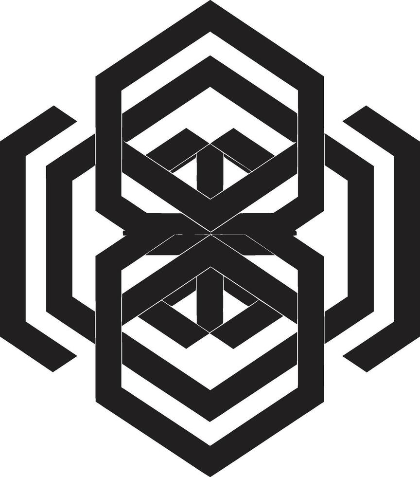 Shape Fusion Vector Logo Design with Elegant Black Abstract Geometric Forms Quantum Contours Monochrome Vector Logo with Abstract Geometric Shape