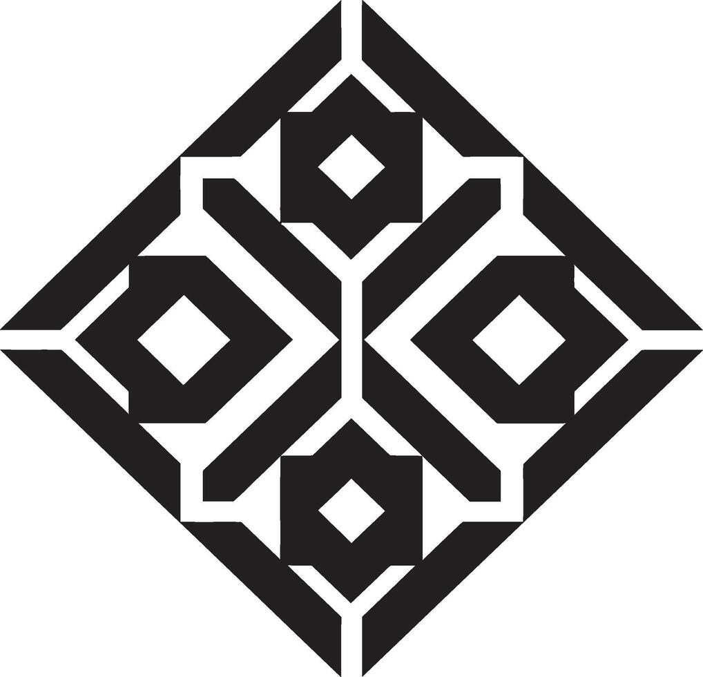 Dimensional Harmony Monochromatic Icon of Abstract Geometric Shapes in Vector Dynamic Symmetry Black Emblem Showcasing Abstract Geometric Design in Vector