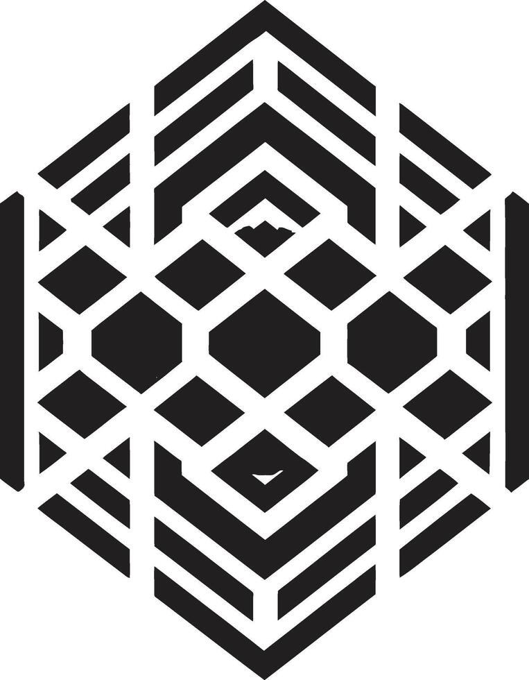 Ethereal Equilibrium Monochromatic Emblem Depicting Abstract Geometric Design in Vector Dimensional Harmony Vector Logo with Elegant Black Abstract Geometric Forms