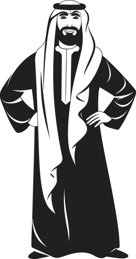 Regal Profile Monochromatic Emblem Featuring Arabic Man in Black Vector Cultural Sovereignty Black Icon Showcasing Arabic Man Logo Design in Vector