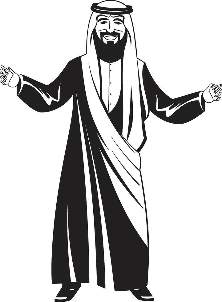 Mystic Presence Monochromatic Emblem Depicting Black Vector Logo of an Arabic Man Cultural Elegance Vector Black Logo Showcasing Arabic Man in Elegant Style