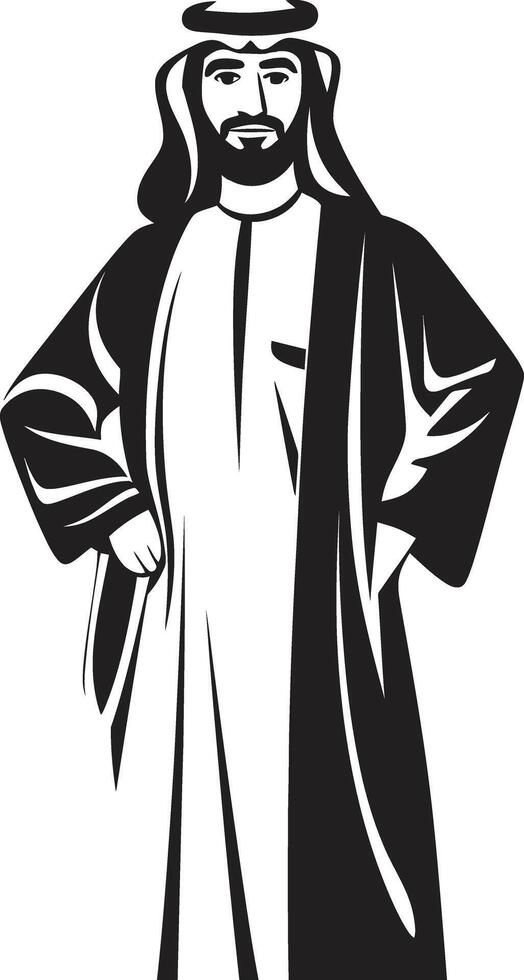 Cultural Elegance Vector Black Logo Illustrating Arabic Man in Elegant Style Arabic Essence Sleek Icon Featuring Arabic Man in Vector Logo Design