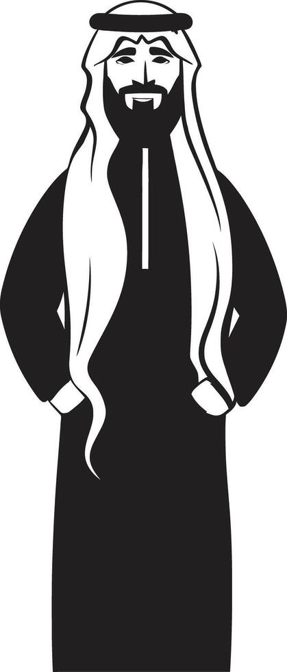 Sartorial Nobility Sleek Vector Logo with Arabic Man Silhouette in Black Arabian Legacy Monochrome Emblem Depicting Arabic Man Logo Design in Vector