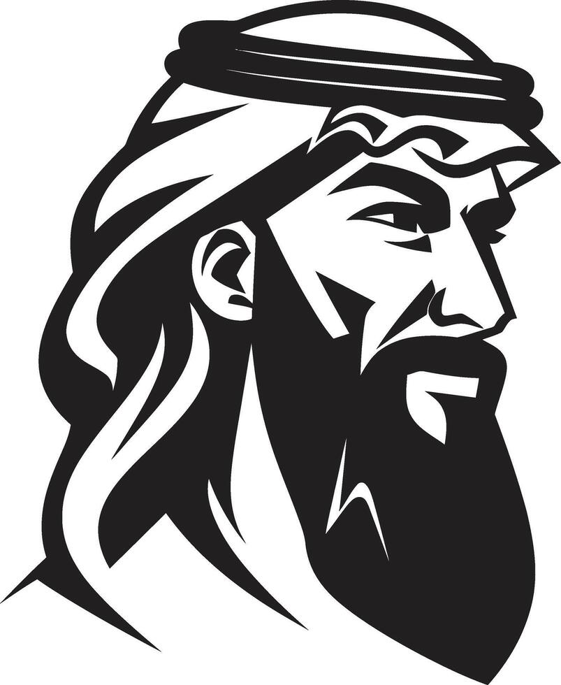 Regal Profile Monochromatic Emblem Featuring Arabic Man in Black Vector Cultural Sovereignty Black Icon Showcasing Arabic Man Logo Design in Vector