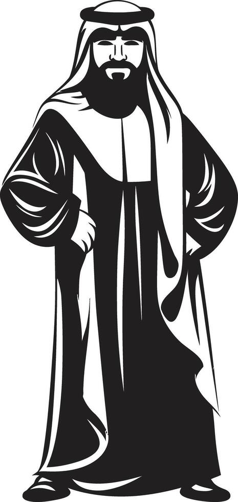 Mystic Presence Sleek Icon Depicting Black Vector Logo of an Arabic Man Cultural Elegance Monochrome Emblem Showcasing Arabic Man in Vector