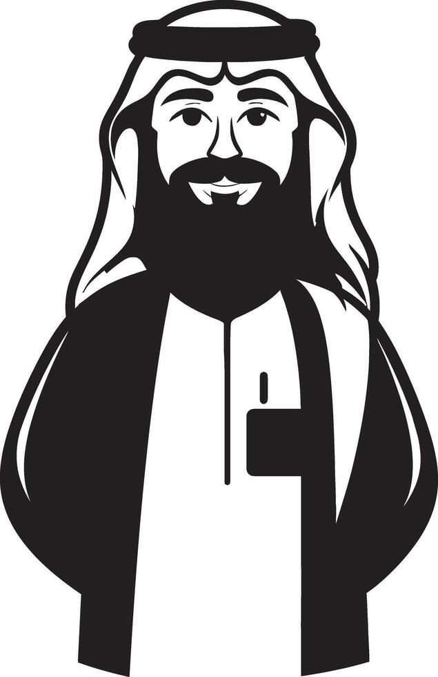 Sartorial Nobility Sleek Vector Logo with Arabic Man Silhouette in Black Arabian Legacy Monochrome Emblem Depicting Arabic Man Logo Design in Vector