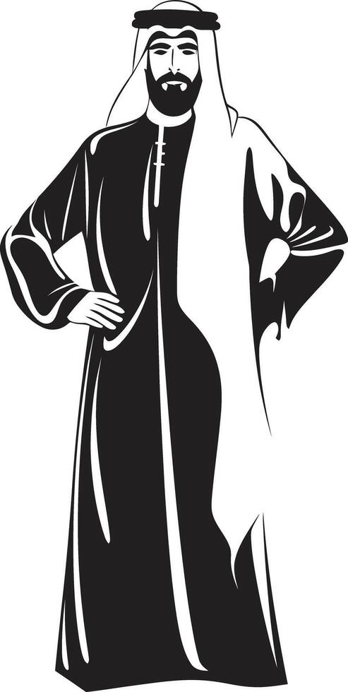Mystic Presence Monochromatic Emblem Depicting Black Vector Logo of an Arabic Man Cultural Elegance Vector Black Logo Showcasing Arabic Man in Elegant Style