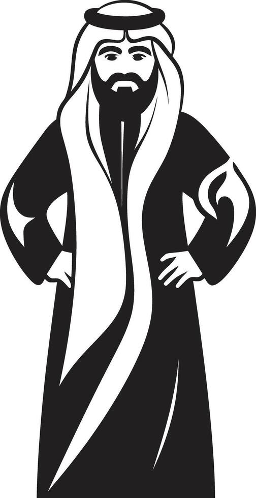 Noble Traditions Monochromatic Vector Logo Design with Arabic Man Silhouette Mystic Presence Black Icon Showcasing Arabic Man Logo Design in Sleek Style