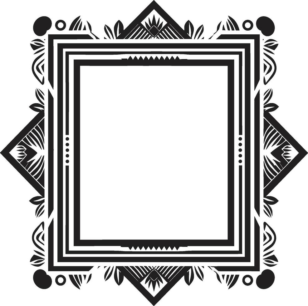 Glamorous Lines Monochromatic Vector Logo with Art Deco Frame Vintage Opulence Sleek Icon Illustrating Art Deco Frame in Black