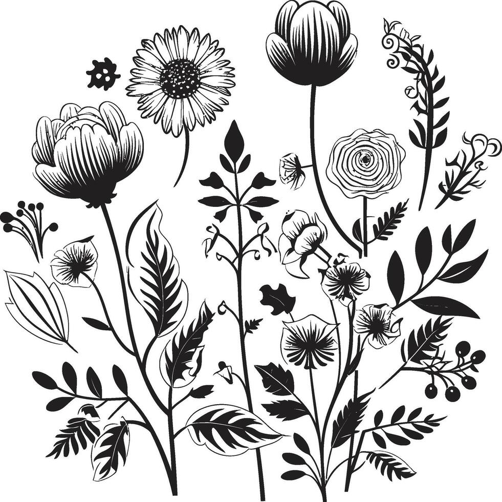 Timeless Garden Chic Black Icon Illustrating Botanical Florals Natures Symphony Sleek Vector Logo Design with Black Florals