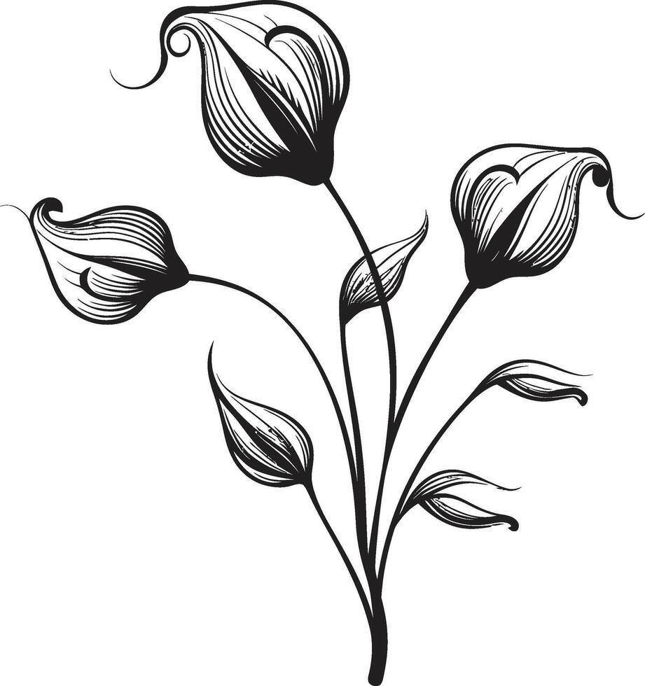 Sleek Petals Monochromatic Icon Showcasing Botanical Floral Design Infinite Blossoms Elegant Emblem with Vector Logo in Black