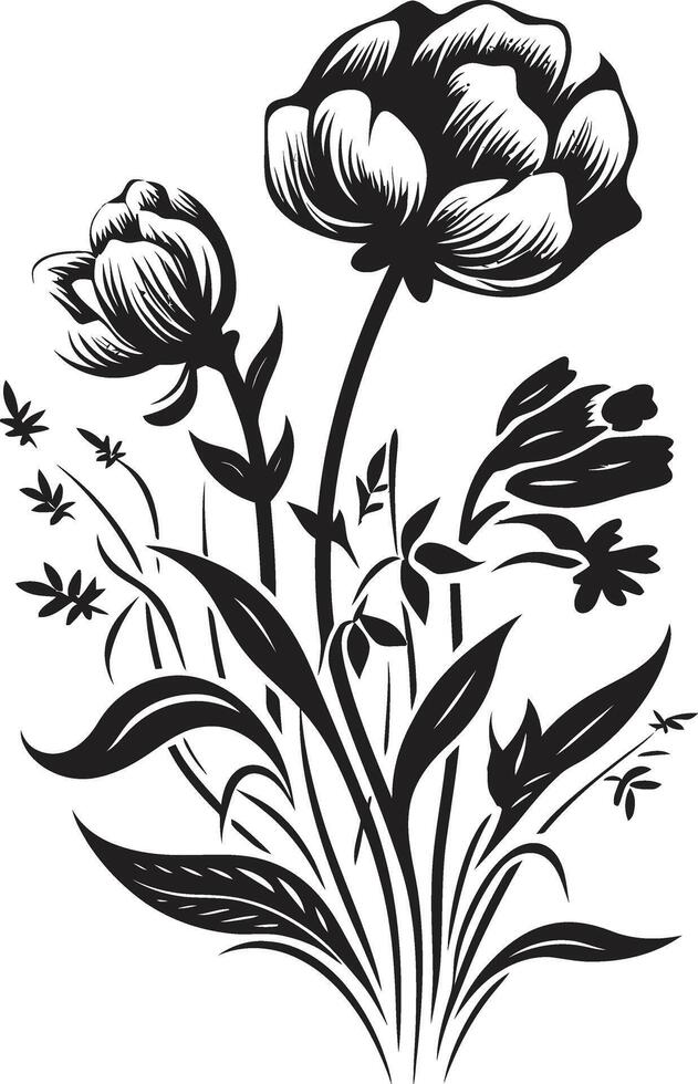 Garden Serenity Chic Vector Logo with Black Botanical Florals Enigmatic Bouquet Black Emblem Featuring Botanical Floral Elegance