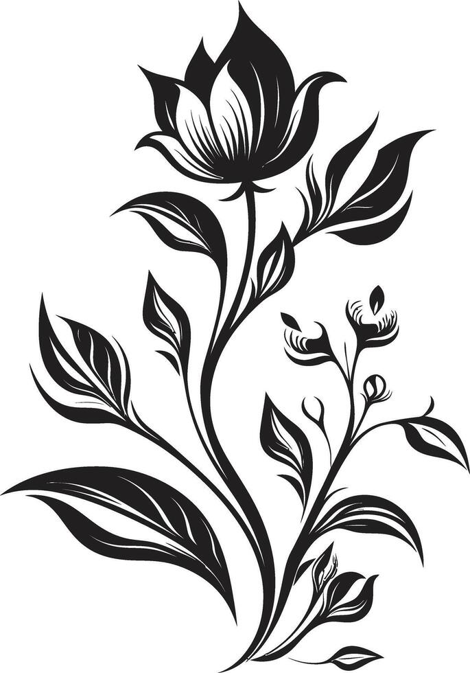 Serenity in Black Sleek Icon Featuring Botanical Floral Design Infinite Blossoms Monochromatic Emblem with Vector Logo in Black