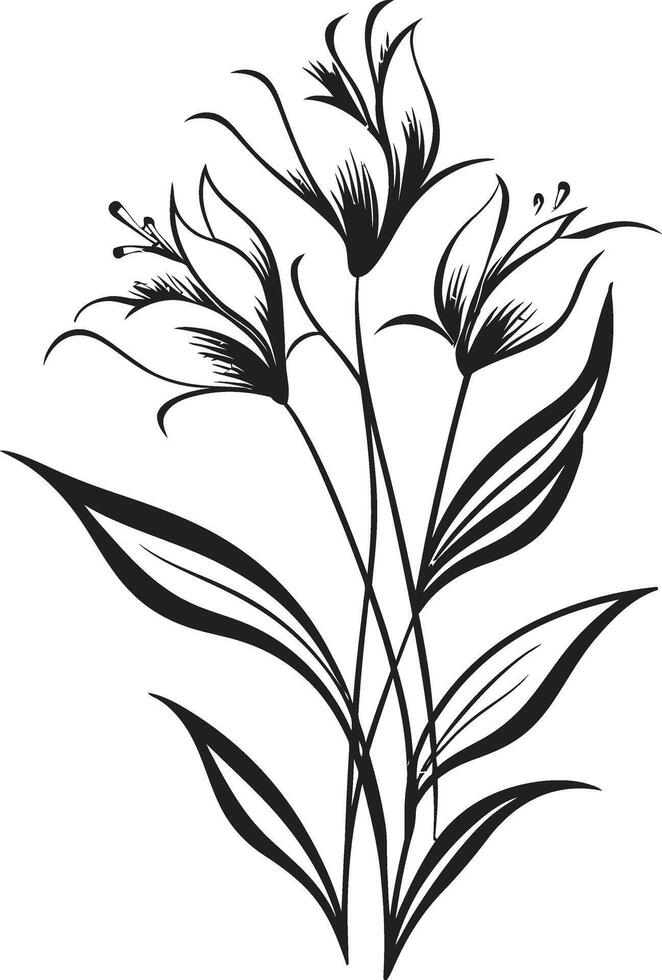 floral tapiz monocromo emblema ilustrando botánico elementos pétalos en noir pulcro negro icono exhibiendo vector floral diseño