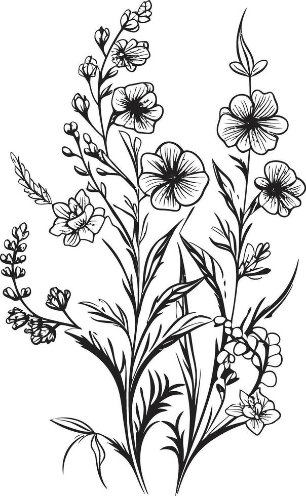 Whispers of Nature Black Icon with Vector Logo of Botanical Blooms Enchanted Blooms Elegant Black Vector Logo Design with Florals