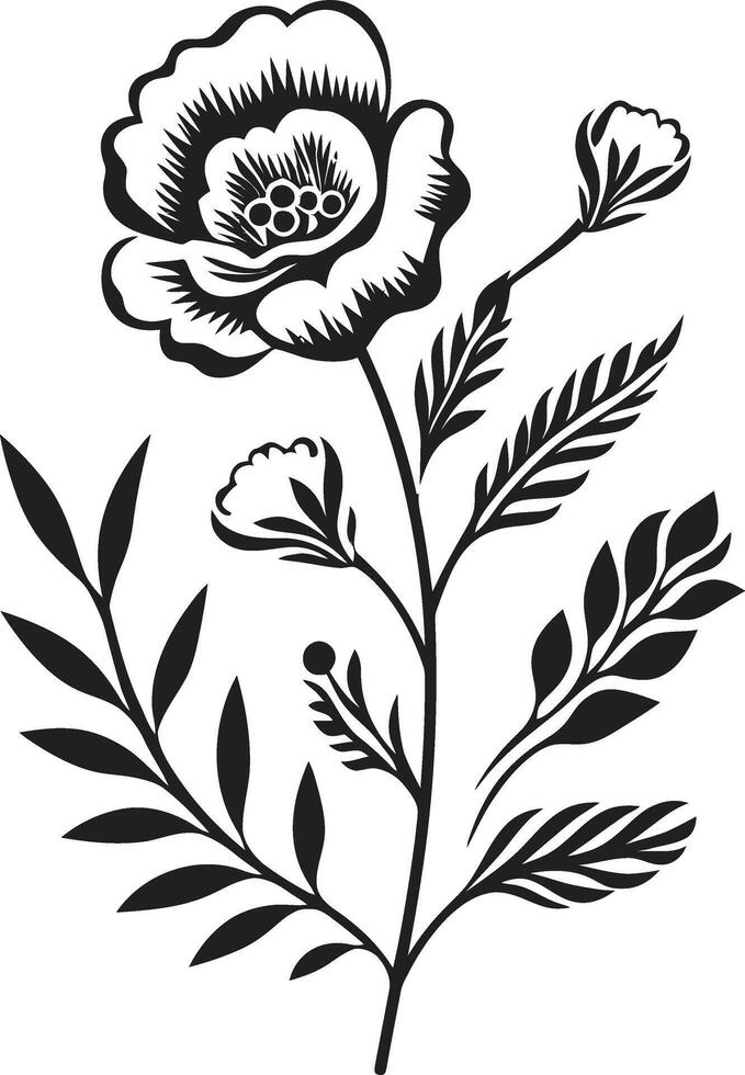 floral armonía negro vector logo con botánico elegancia pulcro pétalos monocromo icono de botánico floral diseño