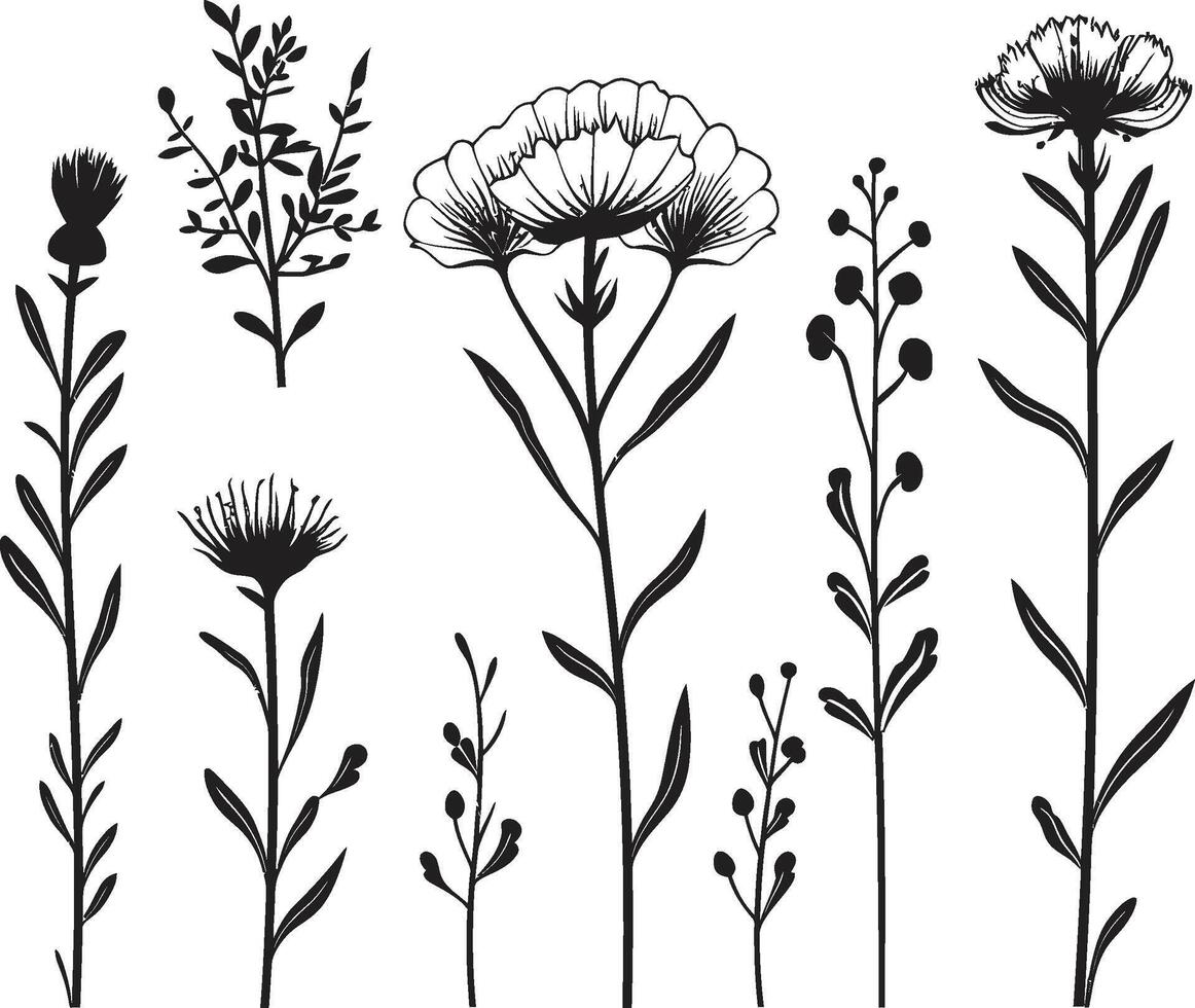 botánico belleza monocromo emblema, elegante floral diseño susurros de naturaleza negro icono, vector logo de botánico floraciones