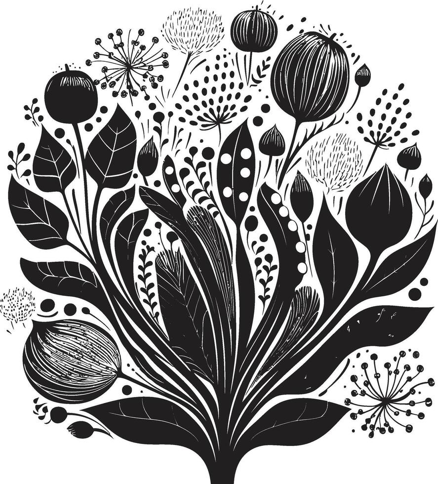 Botanical Beauty Monochrome Emblem Illustrating Black Floral Design Whispers of Nature Sleek Icon with Vector Logo of Botanical Florals