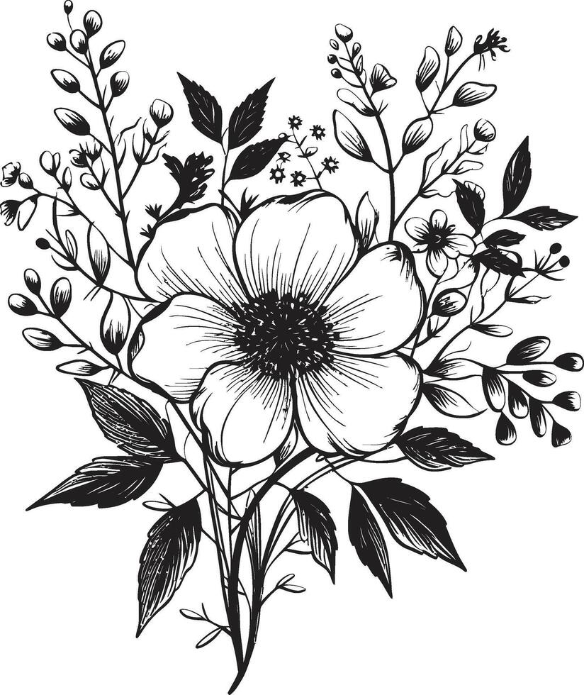 pulcro pétalos monocromo icono de botánico floral diseño infinito flores elegante emblema, vector logo en negro