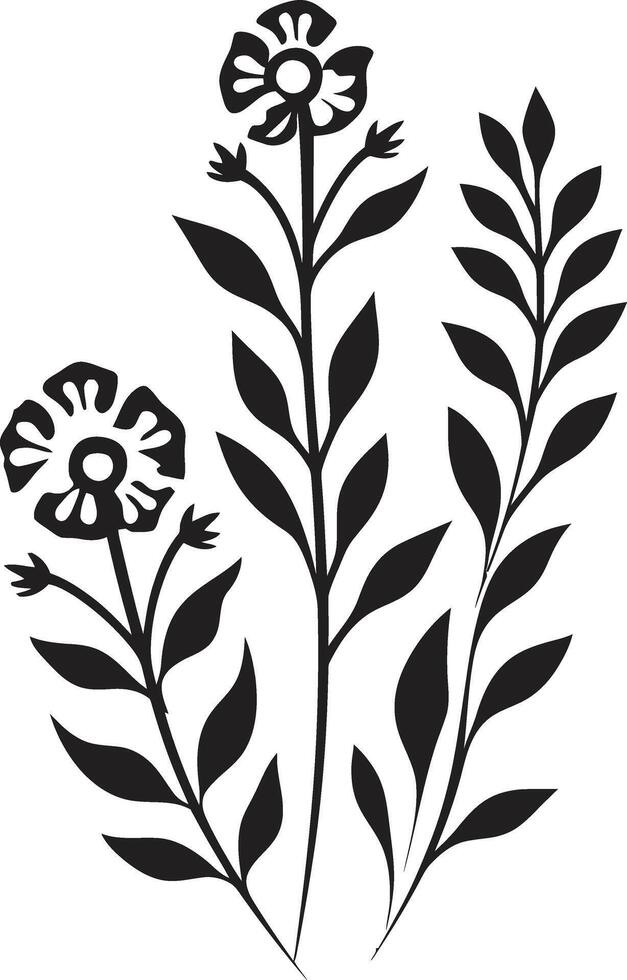 Petals in Noir Sleek Black Icon, Vector Floral Design Garden Serenity Chic Vector Logo, Black Botanical Florals