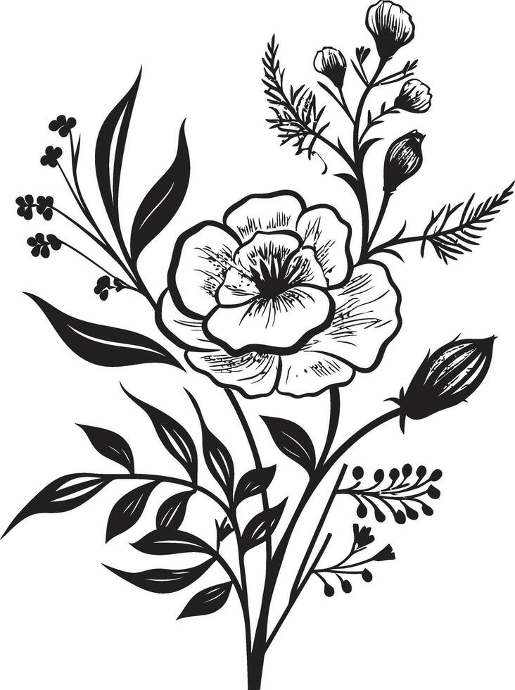 Floral Harmony Black Vector Logo with Botanical Elegance Sleek Petals Monochromatic Icon of Botanical Floral Design
