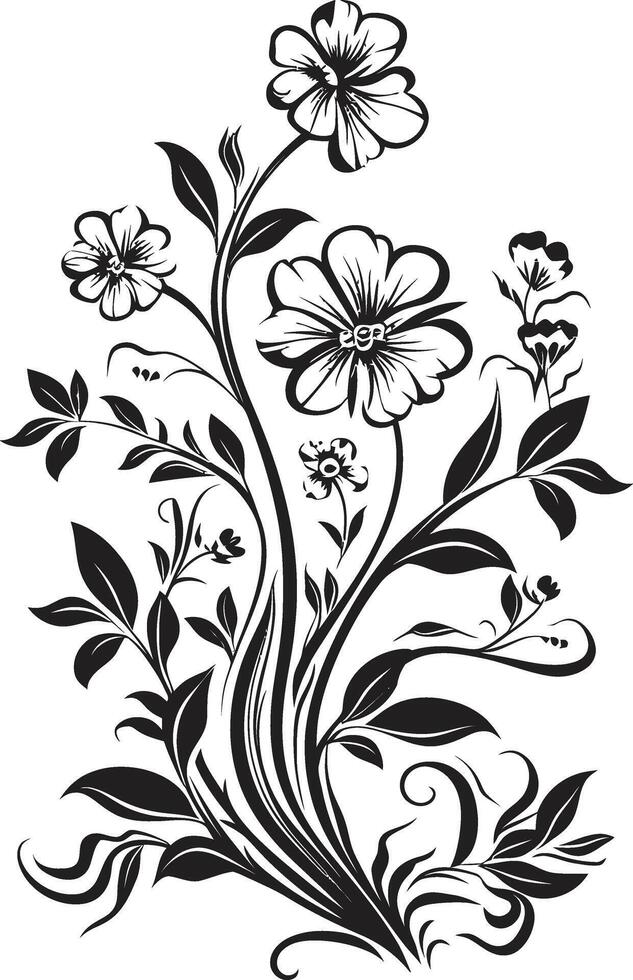 botánico belleza monocromo emblema, elegante floral diseño susurros de naturaleza negro icono, vector logo de botánico floraciones